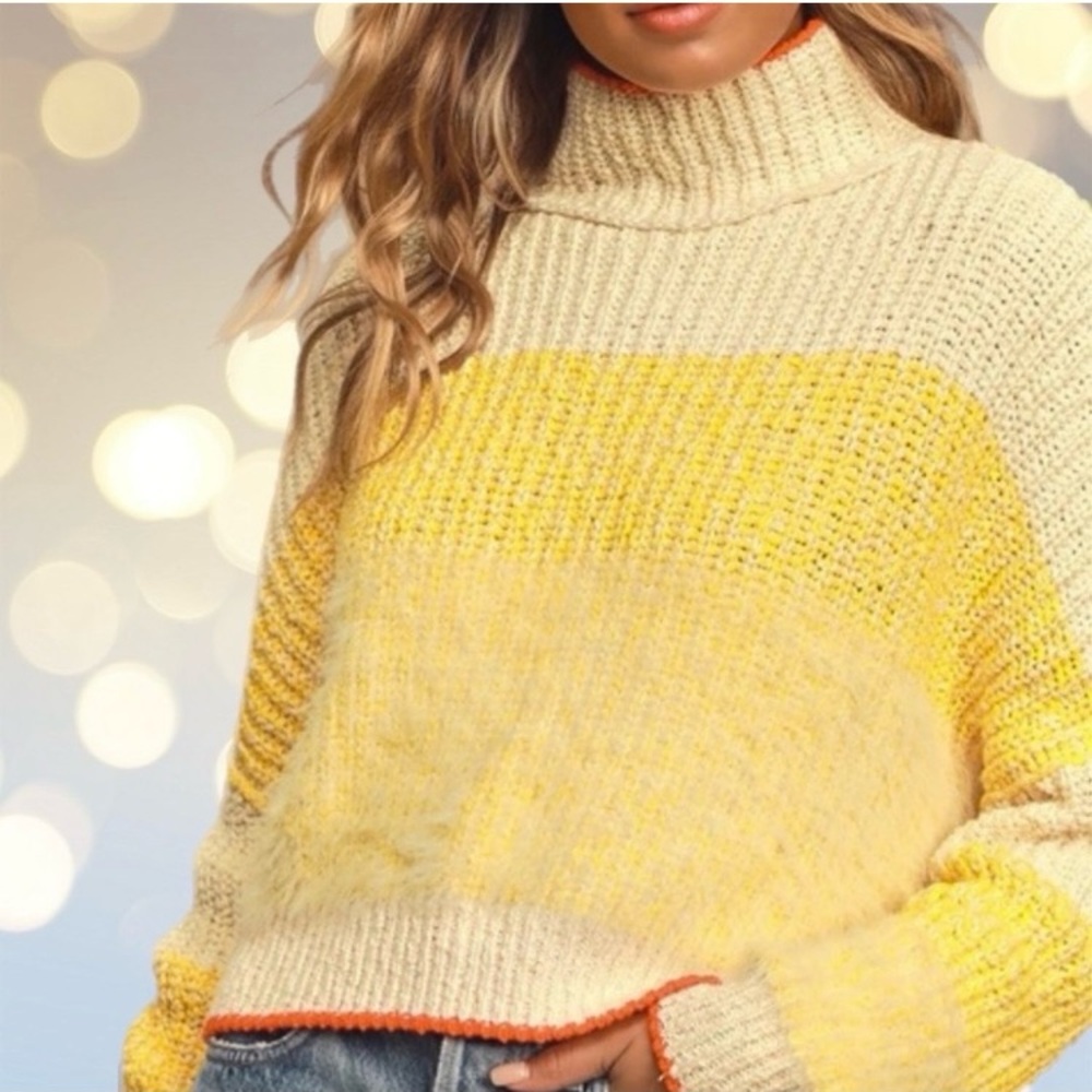 Free People cropped yellow pullover sweater; size S